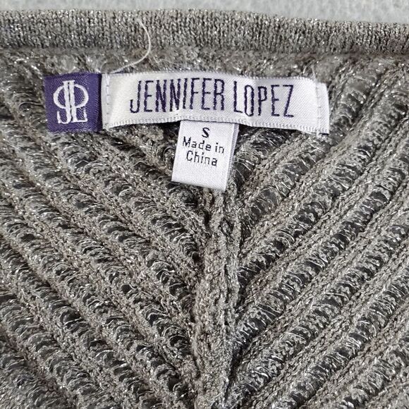 Jennifer Lopez Sweater Women Small Gray Brown Metallic V Neck Pullover - Picture 3 of 10